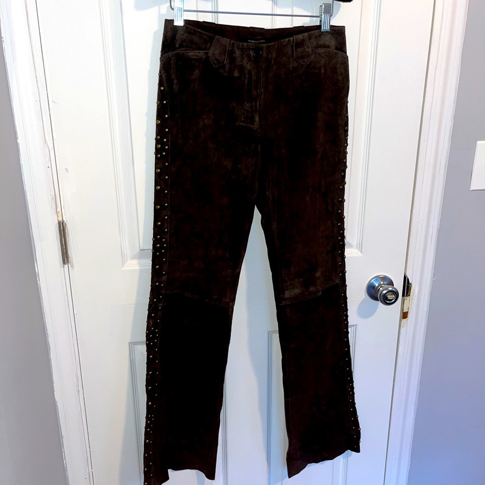 Chocolate brown studded suede pants